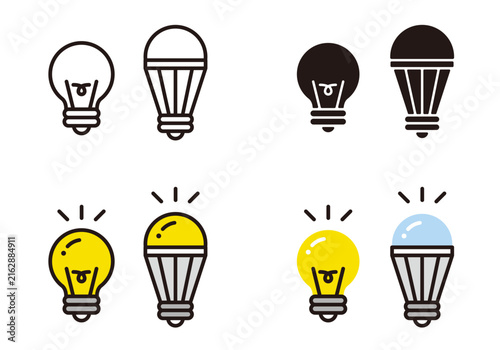 Fototapeta LED電球のアイコン。電球からLEDへの交換。照明や省エネのイラスト。LED light bulb icon.