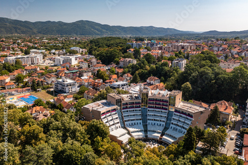 Canvas Print Aerial Panorama of Vrnjacka Banja with Hotel Merkur, Serbia