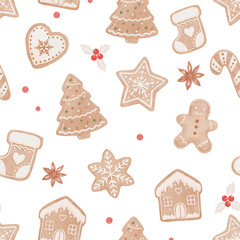 Stickers Chambre d’enfants Cute Watercolor Gingerbread Cookies Seamless Pattern for Christmas and Winter  © Zenina-Lembrik