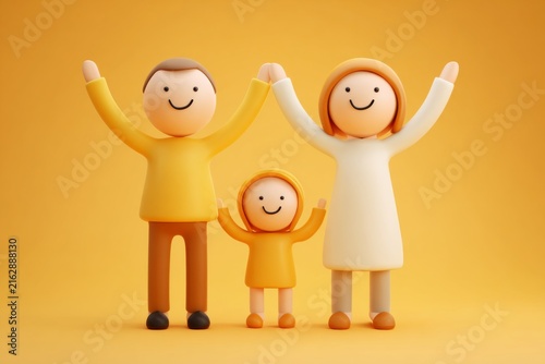 Happy Family Icon with Parents and Child Celebrating Together Creating Joyful Atmosphere in Minimalist Style