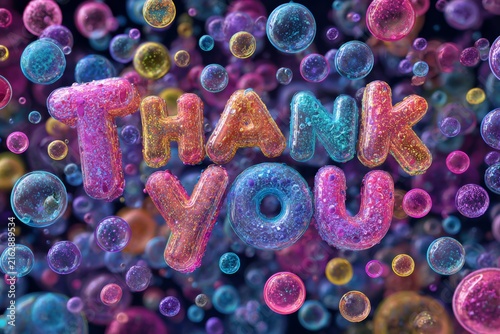 Vibrant and Colorful Thank You Design with Bubbles and Abstract Shapes for Positive Messaging and Appreciation