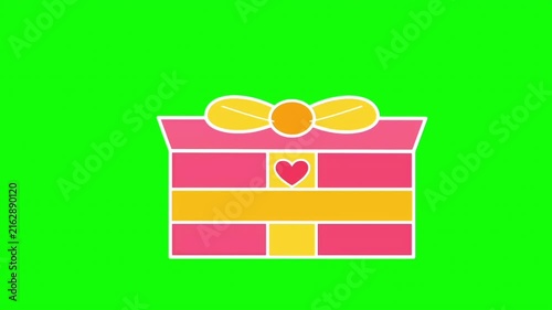 Hand Drawn Gift Box Animation on Green Screen – Colorful 2D Present with Bow Overlay