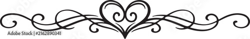 Fotografie Elegant vintage heart filigree page divider vector illustration for romance and weddings