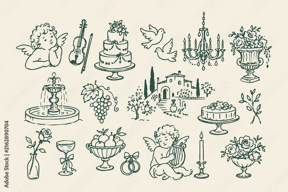 Fototapeta premium Wedding Celebration Doodle Set Illustration