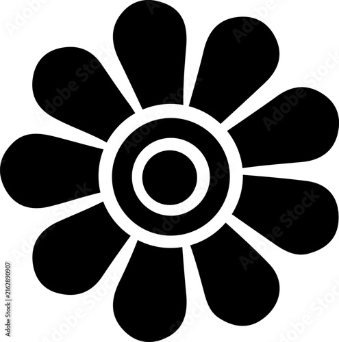 Black Flower Badge Icon with Ring Center and Rounded Petals