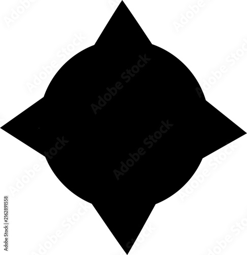 Black Compass Star Badge Shape with Curved Concave Sides on White Background