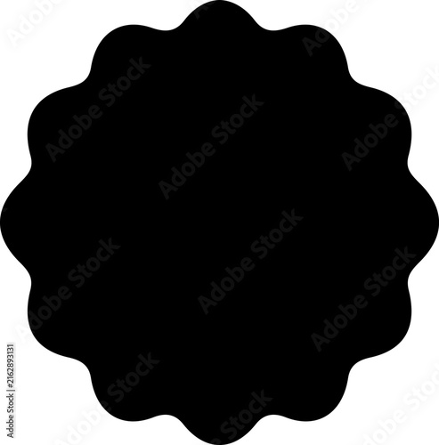 Scalloped Round Badge Silhouette Black Decorative Shape