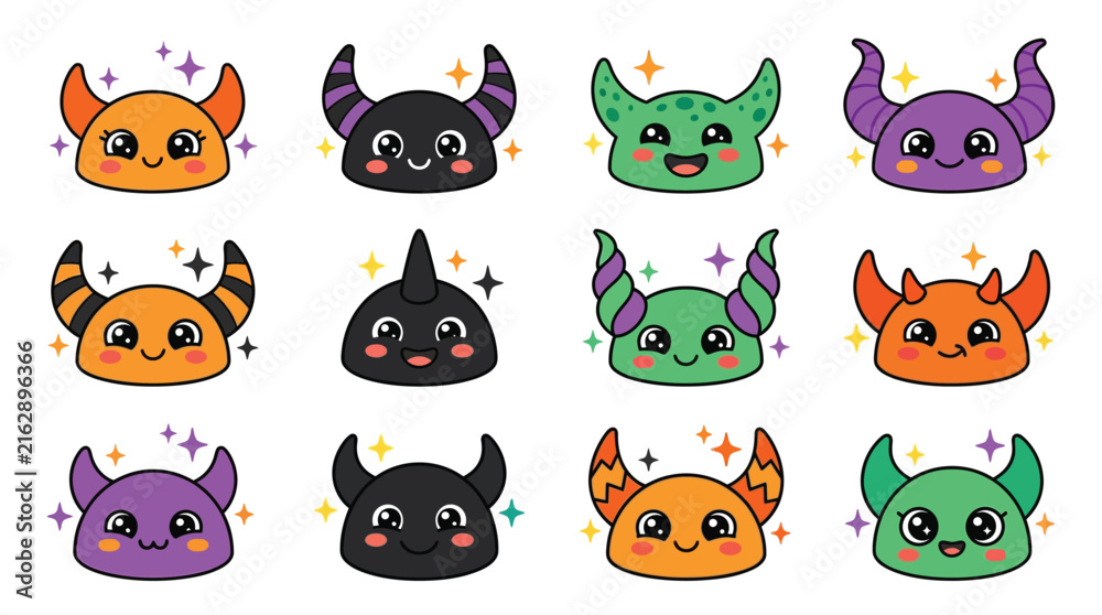 Fototapeta premium Colorful Cartoon Mythical Animal Masks Collection.