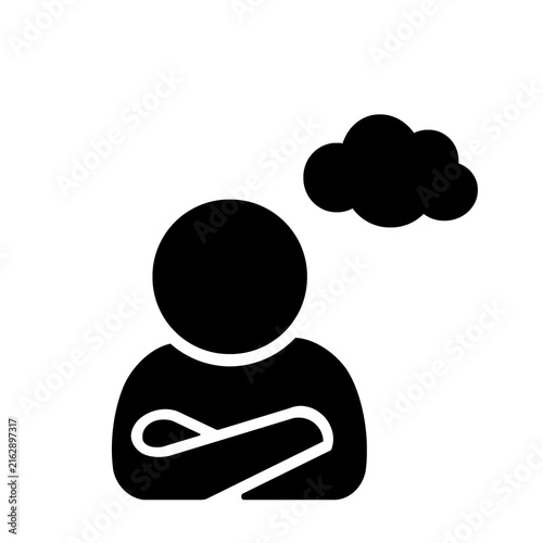 不満やストレスを抱えて腕を組む人のピクトグラム（黒）