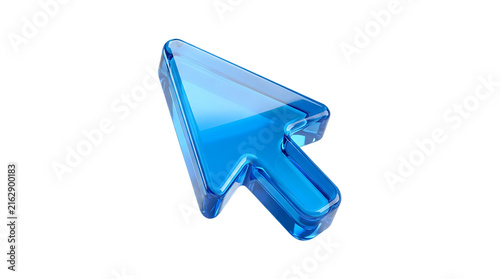 Glossy blue glass computer mouse cursor arrow icon isolated on transparent background