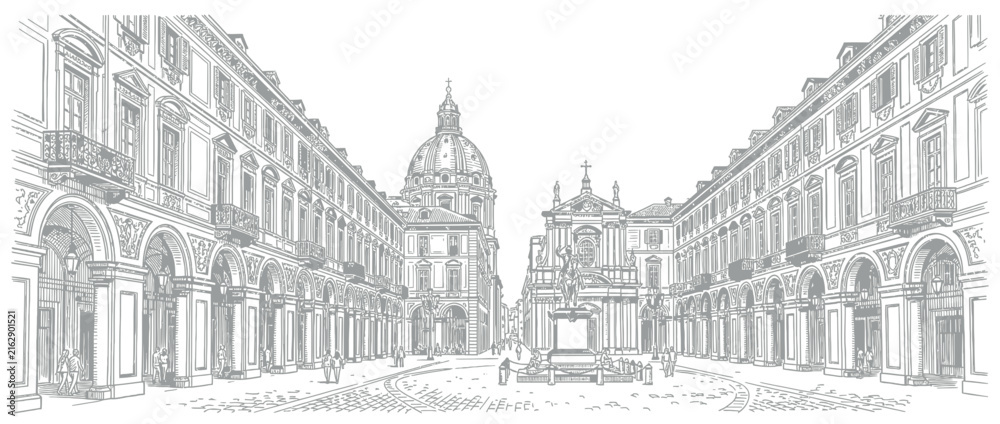 Fototapeta premium Classic European City Square with Dome and Arches