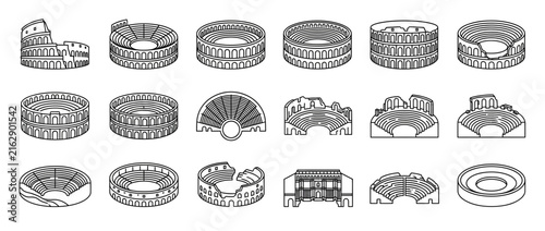 Collection of Ancient Amphitheater Line Art Illustrations