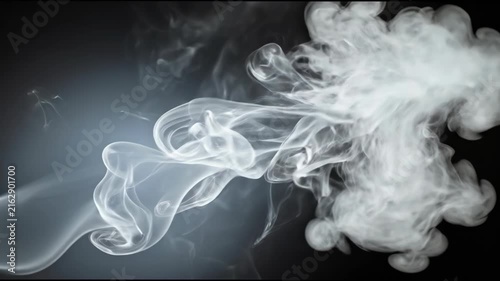 Abstract White Smoke Billowing and Swirling on a Dark Background.