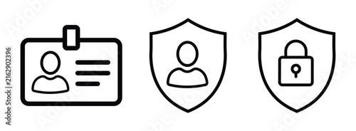 Personal identification and security shield line icon set
