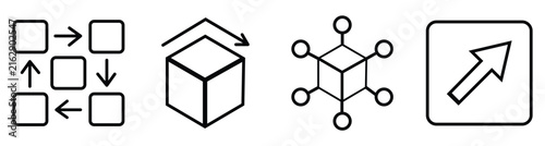 Data structure and networking flow chart linear vector icon set