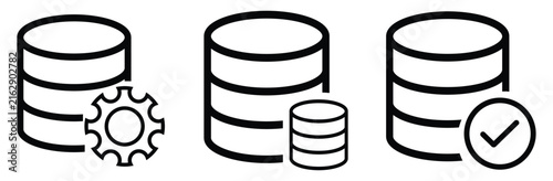 Database management and cloud storage system line icon collection