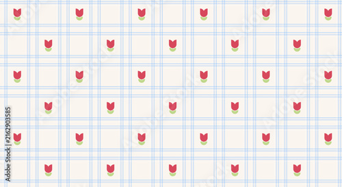 Seamless Tulip Floral Plaid Check Pattern