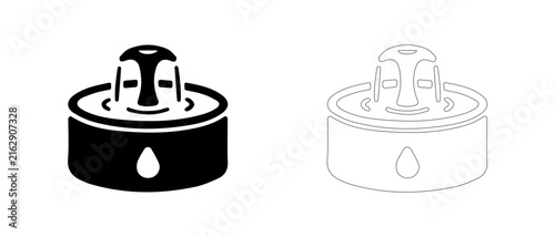 Canvas Print Pet fountain water dispenser vector icon filled and outline, circulating water drinker and hydration symbol