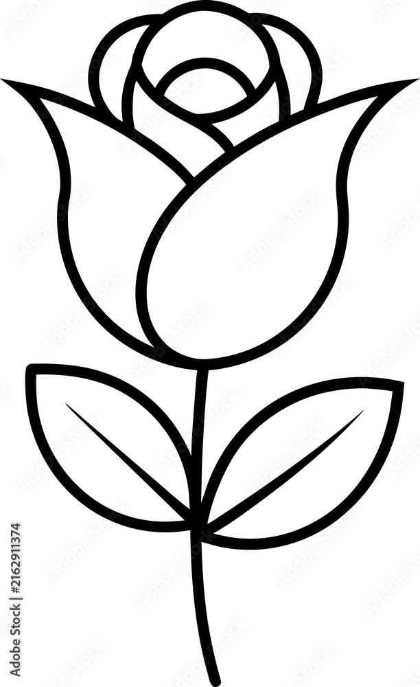 Simple Black and White Rose Outline Icon Set. Minimalist flower line art vector illustration. Decorative botanical symbol for logo design, tattoo, and coloring book.