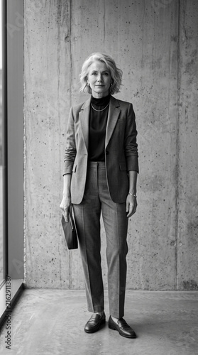 Sophisticated mature businesswoman in professional suit posing indoors