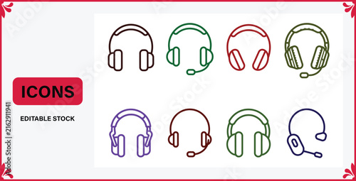 Headphones line art icons set vector illustration design outline music earphone audio device symbol