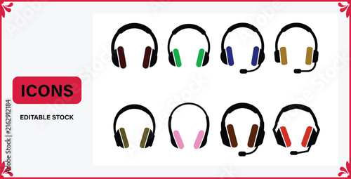 Headphones audio headset icons set vector illustration design music sound listening equipment