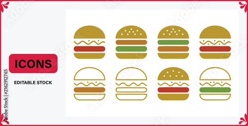 Set of delicious fast food burger sandwich meal icons vector illustration with junk food, sandwich