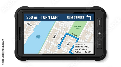 GPS navigation device with map.