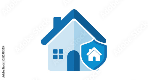 Blue Home Security and Insurance Icon, Minimalist House Protection Shield Logo for Real Estate and Property Safety Concepts