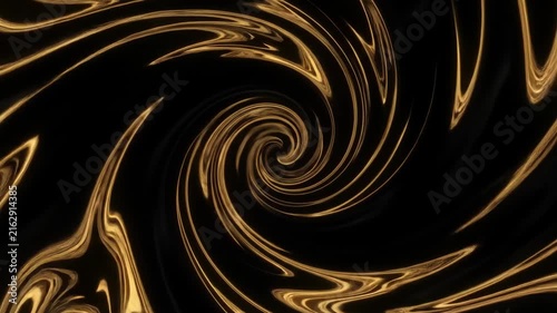Hypnotic Golden Swirls on Black Background - Abstract Liquid Motion.