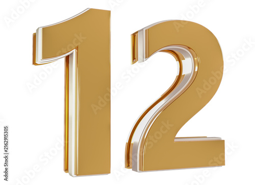 3D Number 12  Gold Premium Rendering Graphic Element