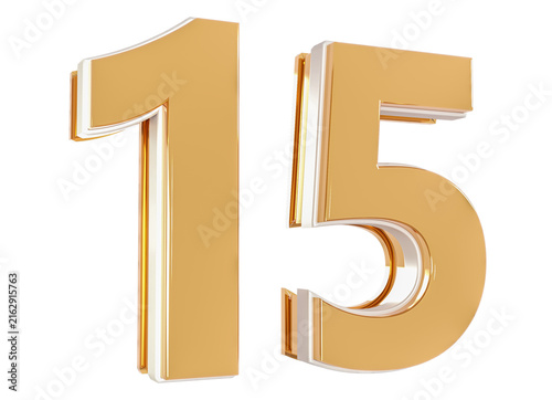 3D Number 15  Gold Premium Rendering Graphic Element