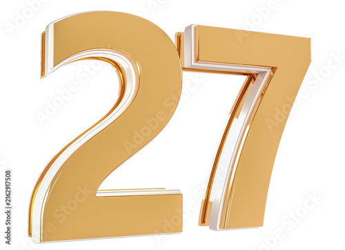 3D Number 27  Gold Premium Rendering Graphic Element