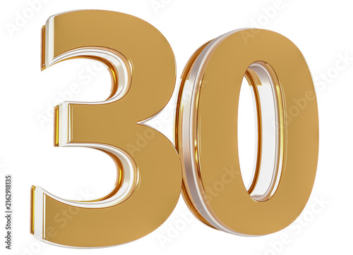 3D Number 30  Gold Premium Rendering Graphic Element