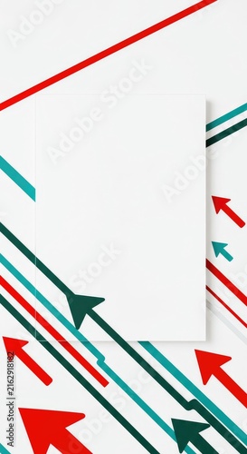 Abstract visualization of spatial movement represented by directional arrows on a white background, featuring a noticeable blank placeholder area ,displacement ,geometry ,concept