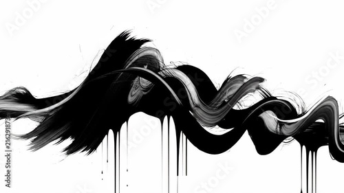 Abstract Black Ink Flowing on White Background - Modern Art.