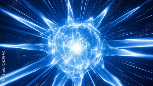 Abstract Blue Energy Explosion Bursting Outward.