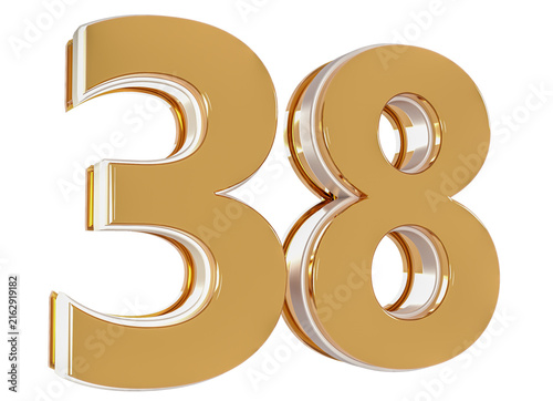 3D Number 38  Gold Premium Rendering Graphic Element