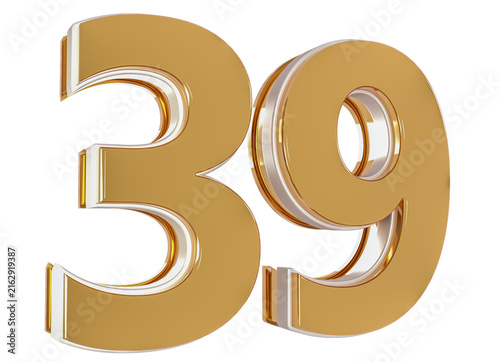 3D Number 39  Gold Premium Rendering Graphic Element