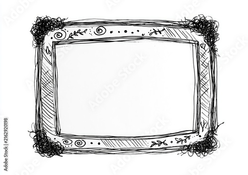 Hand Drawn Decorative Rectangular Frame with Tribal Motifs.