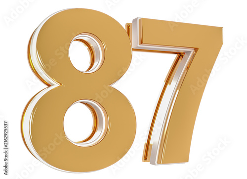 3D Number 87  Gold Premium Rendering Graphic Element