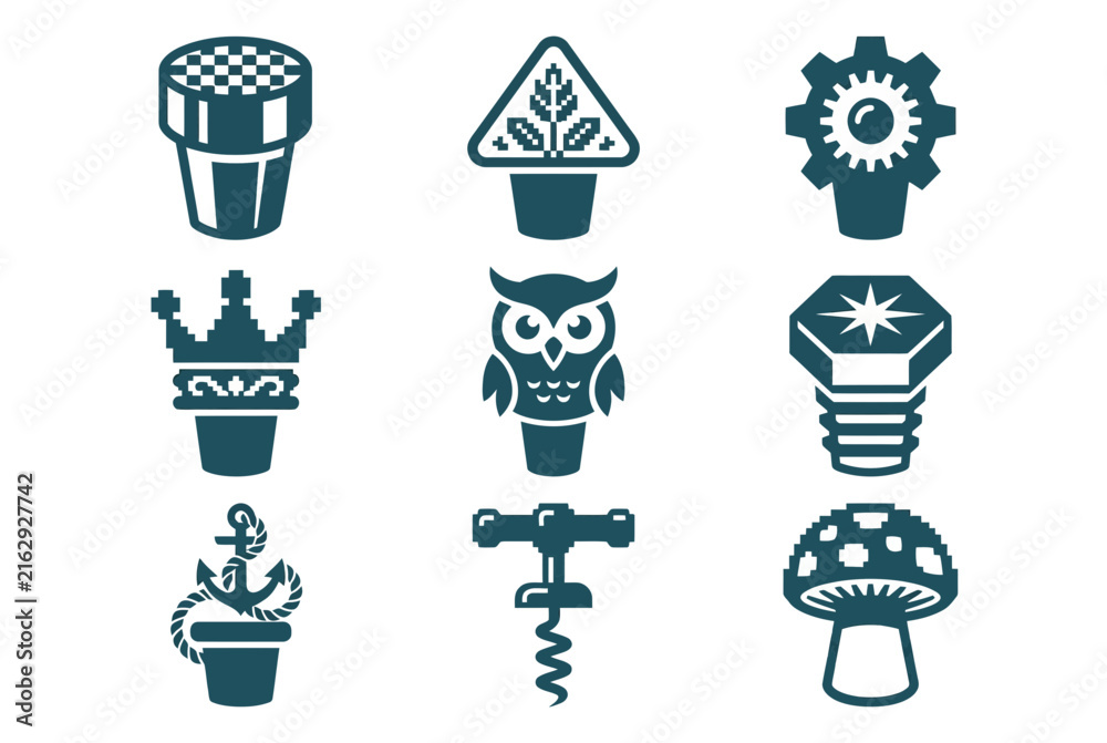 Fototapeta premium Assorted flat icons including chess, gear, and tools.