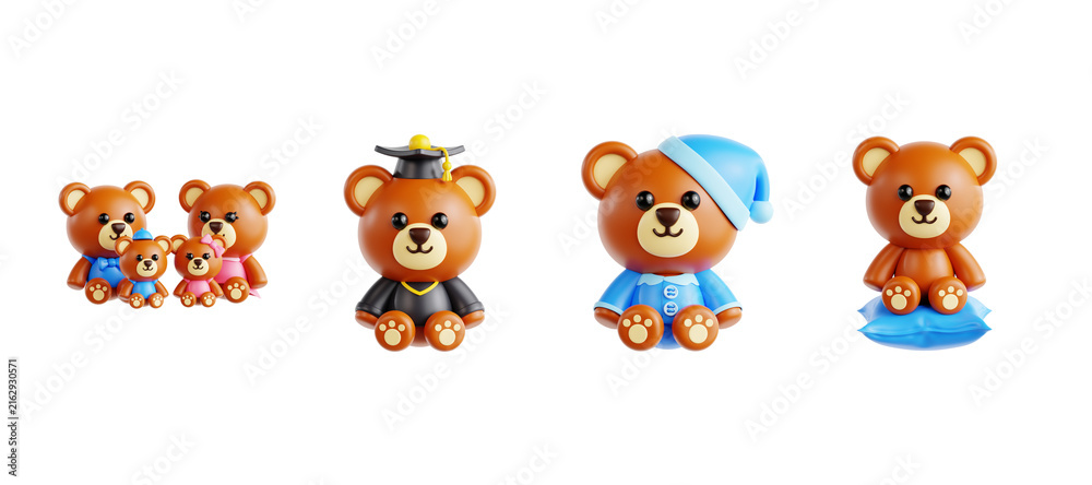 Obraz premium 3D teddy bear set with graduation cap sleepwear and pillow cute toy collection
