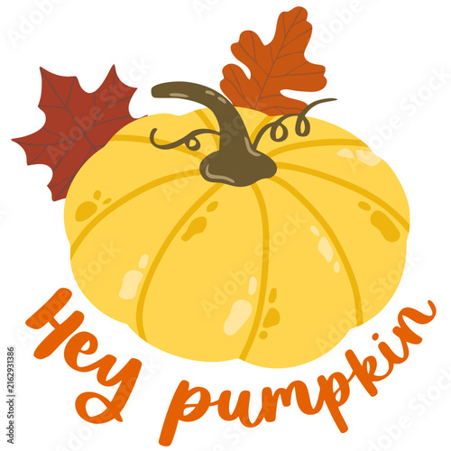 pumpkin with autumn leaves hey text fall leaves decoration