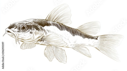 Detailed Illustration of a Realistic Fish with Elegant Fins