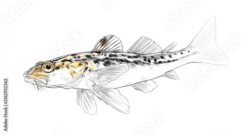 Hand-Drawn Illustration of a Spotted Fish with Detailed Features