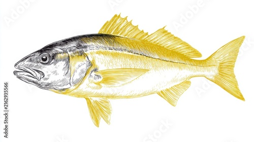 Detailed Illustration of a Yellow Fish with Distinct Features