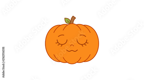 Cute Cartoon Pumpkin with Closed Eyes and Smiling Face, Isolated