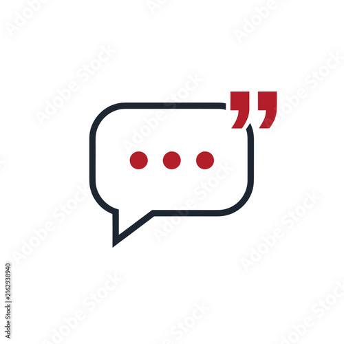 Speech bubble icon with ellipsis and quotation marks on white background