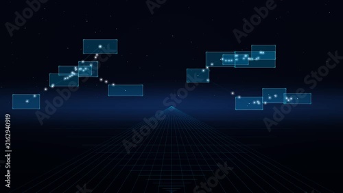 Holographic Data Network with Glowing Connections on Dark Background Loop